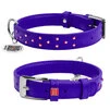 Нашийник для собак шкіряний WAUDOG Glamour з QR паспортом, з клейовими стразами, Ш 20 мм, Дл 30-39 см, фіолетовий - 1