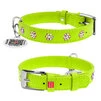 Нашийник для собак шкіряний WAUDOG Glamour з QR паспортом, з клейовими стразами "Квітка", Ш 20 мм, Дл 30-39 см, салатовий - 1
