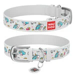 Нашийник WAUDOG Design з малюнком "Єдинороги", преміум шкіра, металевий пряжка (ширина 15 мм, довжина 27-36 см), білий