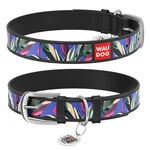 Нашийник WAUDOG Design з малюнком "Листя", преміум шкіра, металевий пряжка (ширина 35 мм, довжина 46-60 см), чорний