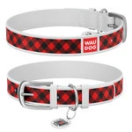 Нашийник WAUDOG Design з малюнком "Шотландка червона", преміум шкіра, металевий пряжка (ширина 12 мм, довжина 19-25 см), білий