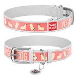 Ошейник WAUDOG Design с рисунком "Йога-пёс", премиум кожа, металлическая пряжка (ширина 20 мм, длина 30-39 см), белый