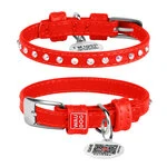 Нашийник для собак шкіряний WAUDOG Glamour з QR паспортом, з клейовими стразами, Ш 9 мм, Дл 19-25 см, червоний