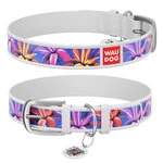 Нашийник WAUDOG Design з малюнком "Фіолетові листя", преміум шкіра, металевий пряжка (ширина 20 мм, довжина 30-39 см), білий