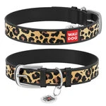 Нашийник WAUDOG Design з малюнком "Леопард", преміум шкіра, металевий пряжка (ширина 15 мм, довжина 27-36 см), чорний