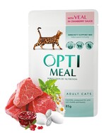 Влажний корм Optimeal для взрослых кошек со вкусом телятины в клюквенном соусе 85 г (НФ-00000150)