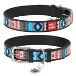 Нашийник для собак шкіряний WAUDOG Design з QR паспортом, малюнок "Етно", Ш 12 мм, Дл 19-25 см, чорний