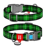 Нашийник для собак нейлоновий WAUDOG Nylon з QR паспортом, малюнок "Шотландка зелена", пластиковий фастекс, Ш 25 мм, Дл 31-49 см