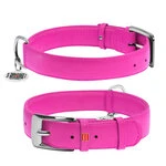 Нашийник для собак шкіряний WAUDOG Glamour з QR паспортом, без прикрас, Ш 35 мм, Дл 46-60 см, рожевий