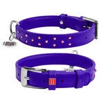 Нашийник для собак шкіряний WAUDOG Glamour з QR паспортом, з клейовими стразами, Ш 25 мм, Дл 38-49 см, фіолетовий