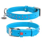 Ошейник для собак кожаный WAUDOG Glamour с QR паспортом, с клеевыми стразами, Ш 25 мм, Дл 38-49 см, голубой
