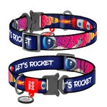 Нашийник для собак нейлоновий WAUDOG Nylon з QR-паспортом, малюнок "Космос. Ракета", металевий пряжка-фастекс, L, Ш 25 мм, Дл 31-49 см