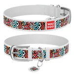 Нашийник WAUDOG Design з малюнком "Графіті 2", преміум шкіра, металевий пряжка (ширина 12 мм, довжина 21-29 см), білий