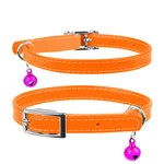 Ошейник для котов кожаный WAUDOG Glamour с QR паспортом, без украшений, Ш 9 мм, Дл 17-20 см, оранжевый