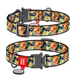 Нашийник для собак нейлоновий WAUDOG Nylon з QR паспортом, малюнок "Гламурні черепи", металевий фастекс, Ш 15 мм, Дл 23-35 см