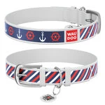 Нашийник WAUDOG Design з малюнком "Якоря 2", преміум шкіра, металевий замок (ширина 25 мм, довжина 38-49 см), білий