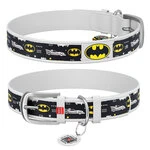 Нашийник для собак шкіряний WAUDOG Design з QR паспортом, малюнок "Бетмен3", Ш 12 мм, Дл 20-28 см, білий