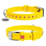 Нашийник для собак шкіряний WAUDOG Glamour з QR паспортом, з клейовими стразами, Ш 12 мм, Дл 21-29 см, жовтий
