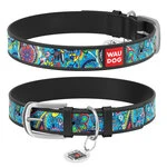 Нашийник WAUDOG Design з малюнком "Лазурь", преміум шкіра, металевий пряжка (ширина 15 мм, довжина 27-36 см), чорний