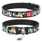 Нашийник WAUDOG Design з малюнком "Печворк 2", преміум шкіра, металевий пряжка (ширина 25 мм, довжина 38-49 см), чорний