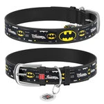 Нашийник для собак шкіряний WAUDOG Design з QR паспортом, малюнок "Бетмен3", Ш 12 мм, Дл 20-28 см, чорний