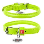 Ошейник для собак кожаный WAUDOG Glamour с QR паспортом, круглый, Д 8 мм, Дл 20-25 см, салатовый