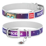 Нашийник для собак шкіряний WAUDOG Design з QR паспортом, малюнок "Космос. Ракетобудування", XS, Ш 12 мм, Дл 19-25 см, білий