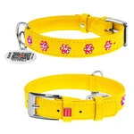 Нашийник для собак шкіряний WAUDOG Glamour з QR паспортом, з клейовими стразами "Квітка", Ш 15 мм, Дл 27-36 см, жовтий