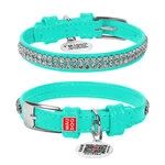 Нашийник для собак шкіряний WAUDOG Glamour з QR паспортом, з прикрасою "Полотно страз", Ш 9 мм, Дл 19-25 см, ментоловий