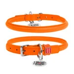 Ошейник для собак кожаный WAUDOG Glamour с QR паспортом, круглый, Д 13 мм, Дл 53-63 см, оранжевый