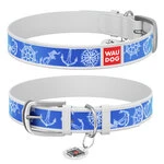 Нашийник WAUDOG Design з малюнком "Морська фантазія", преміум шкіра, металевий пряжка (ширина 20 мм, довжина 30-39 см), білий