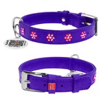 Нашийник для собак шкіряний WAUDOG Glamour з QR паспортом, з клейовими стразами "Квітка", Ш 15 мм, Дл 27-36 см, фіолетовий