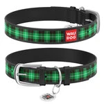 Нашийник WAUDOG Design з малюнком "Шотландка зелена", преміум шкіра, металевий пряжка (ширина 12 мм, довжина 19-25 см), чорний