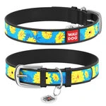 Нашийник WAUDOG Design з малюнком "Квіти на блакитному", преміум шкіра, металевий пряжка (ширина 12 мм, довжина 21-29 см), чорний