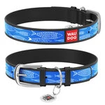 Нашийник WAUDOG Design з малюнком "Риба", преміум шкіра, металевий пряжка (ширина 20 мм, довжина 30-39 см), чорний