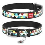 Нашийник WAUDOG Design з малюнком "Печворк", преміум шкіра, металевий пряжка (ширина 15 мм, довжина 27-36 см), чорний