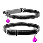 Ошейник для котов кожаный WAUDOG Glamour с QR паспортом, без украшений, Ш 9 мм, Дл 22-30 см, черный