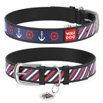 Нашийник WAUDOG Design з малюнком "Якоря 2", преміум шкіра, металевий пряжка (ширина 15 мм, довжина 27-36 см), чорний