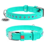 Нашийник для собак шкіряний WAUDOG Glamour з QR паспортом, з клейовими стразами, Ш 15 мм, Дл 27-36 см, ментоловий