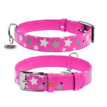 Нашийник для собак шкіряний WAUDOG Glamour з QR паспортом, візерунок "Зірочка", що світиться/світловідбиваючий, Ш 25 мм, Дл 38-49 см, рожевий