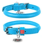 Ошейник для собак кожаный WAUDOG Glamour с QR паспортом, круглый, Д 8 мм, Дл 25-33 см, голубой