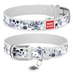 Нашийник WAUDOG Design з малюнком "Чорно-білі черепи", преміум шкіра, металевий пряжка (ширина 12 мм, довжина 19-25 см), білий