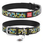 Нашийник WAUDOG Design з малюнком "Мозаїка", преміум шкіра, металевий пряжка (ширина 15 мм, довжина 27-36 см), чорний