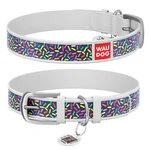 Нашийник WAUDOG Design з малюнком "Конфетті", преміум шкіра, металевий пряжка (ширина 12 мм, довжина 19-25 см), білий