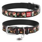 Нашийник WAUDOG Design з малюнком "Черепи", преміум шкіра, металевий пряжка (ширина 12 мм, довжина 19-25 см), чорний