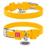 Нашийник для собак шкіряний WAUDOG Glamour з QR паспортом, без прикрас, Ш 9 мм, Дл 19-25 см, жовтий
