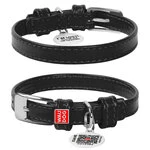 Нашийник для собак шкіряний WAUDOG Glamour з QR паспортом, без прикрас, Ш 12 мм, Дл 21-29 см, чорний