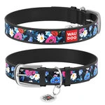 Нашийник WAUDOG Design з малюнком "Літнє лугове", преміум шкіра, металевий пряжка (ширина 25 мм, довжина 38-49 см), чорний