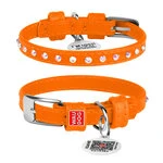 Нашийник для собак шкіряний WAUDOG Glamour з QR паспортом, з клейовими стразами, Ш 9 мм, Дл 18-21 см, оранжевий