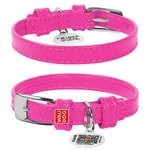 Нашийник для собак шкіряний WAUDOG Glamour з QR паспортом, без прикрас, Ш 12 мм, Дл 21-29 см, рожевий